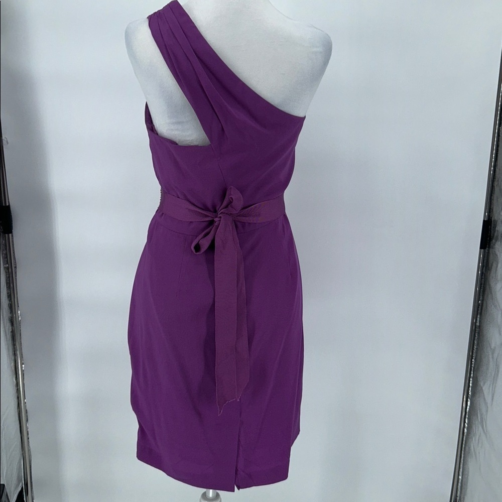 Trina Turk LaRoux Violet Purple Silk One Shoulder Mini Sheath Dress Ruffle 6 - Picture 8 of 15